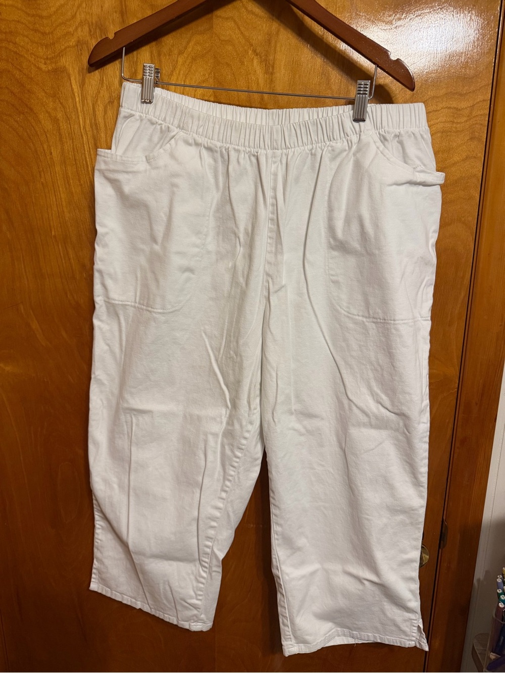 Woman Within White Elastic-Waist Capri Joggers